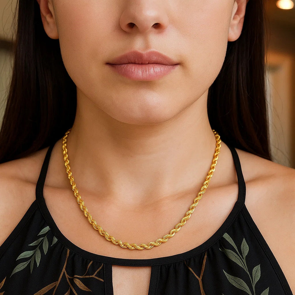 14k Yellow Gold Solid Diamond Cut Rope Chain (5.00 mm)