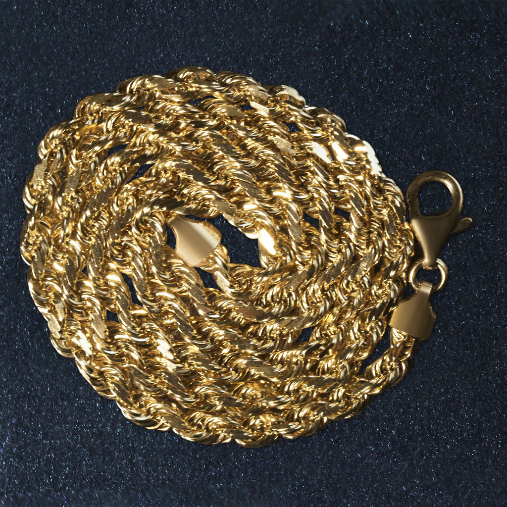 14k Yellow Gold Solid Diamond Cut Rope Chain (5.00 mm)