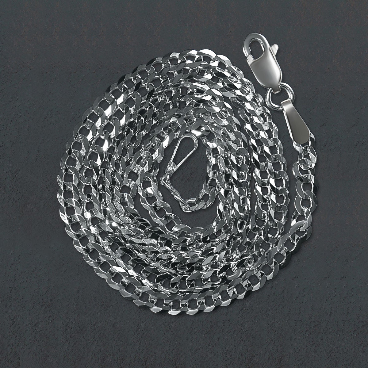 14k White Gold Solid Curb Chain (2.60 mm)