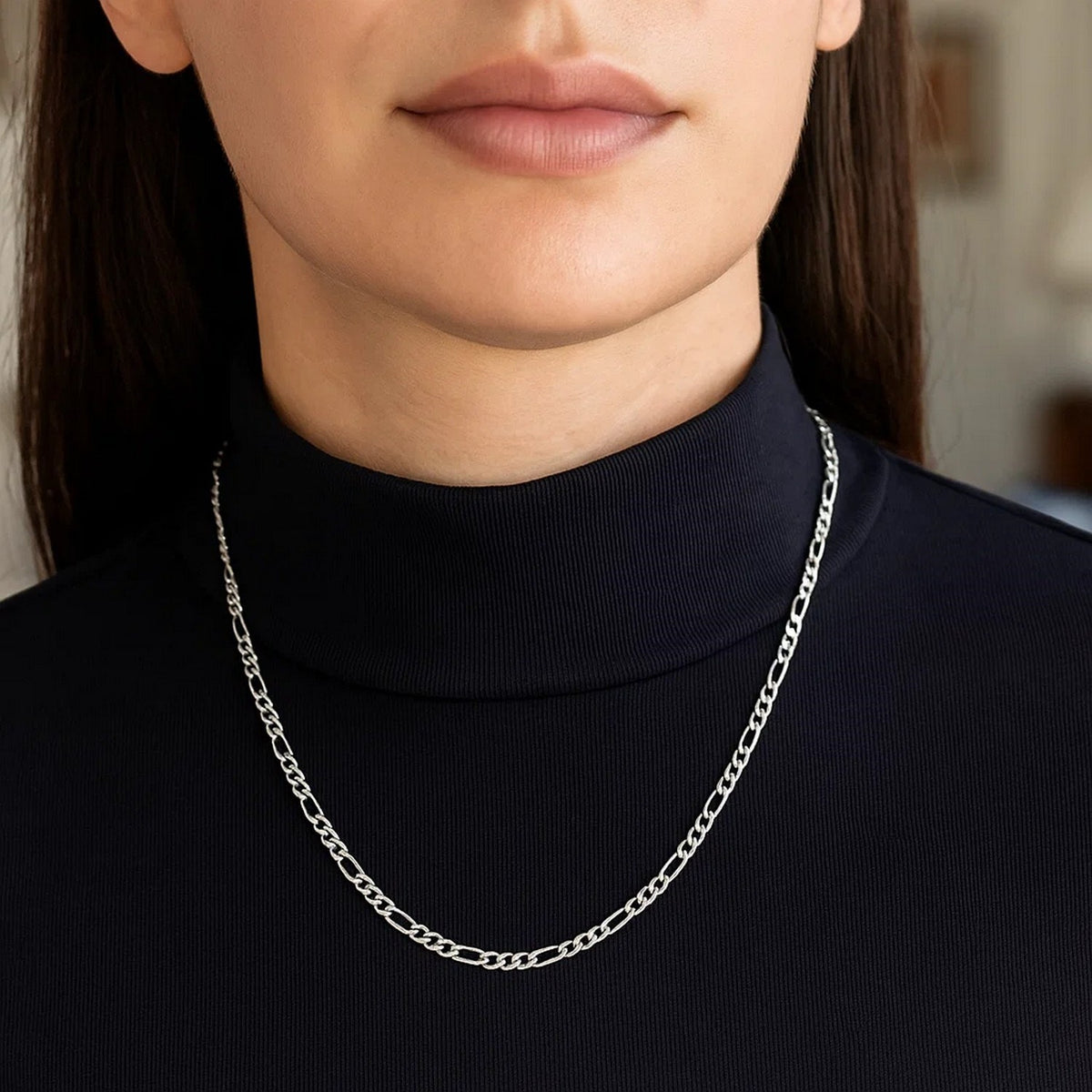 14k White Gold Solid Figaro Chain (3.00 mm)