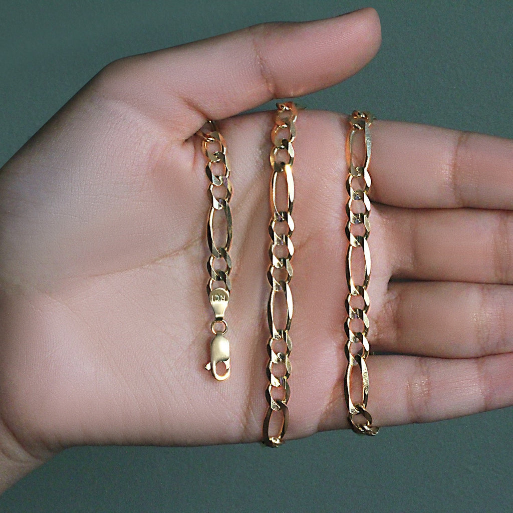 10K Yellow Gold Solid Figaro Chain (5.30 mm)