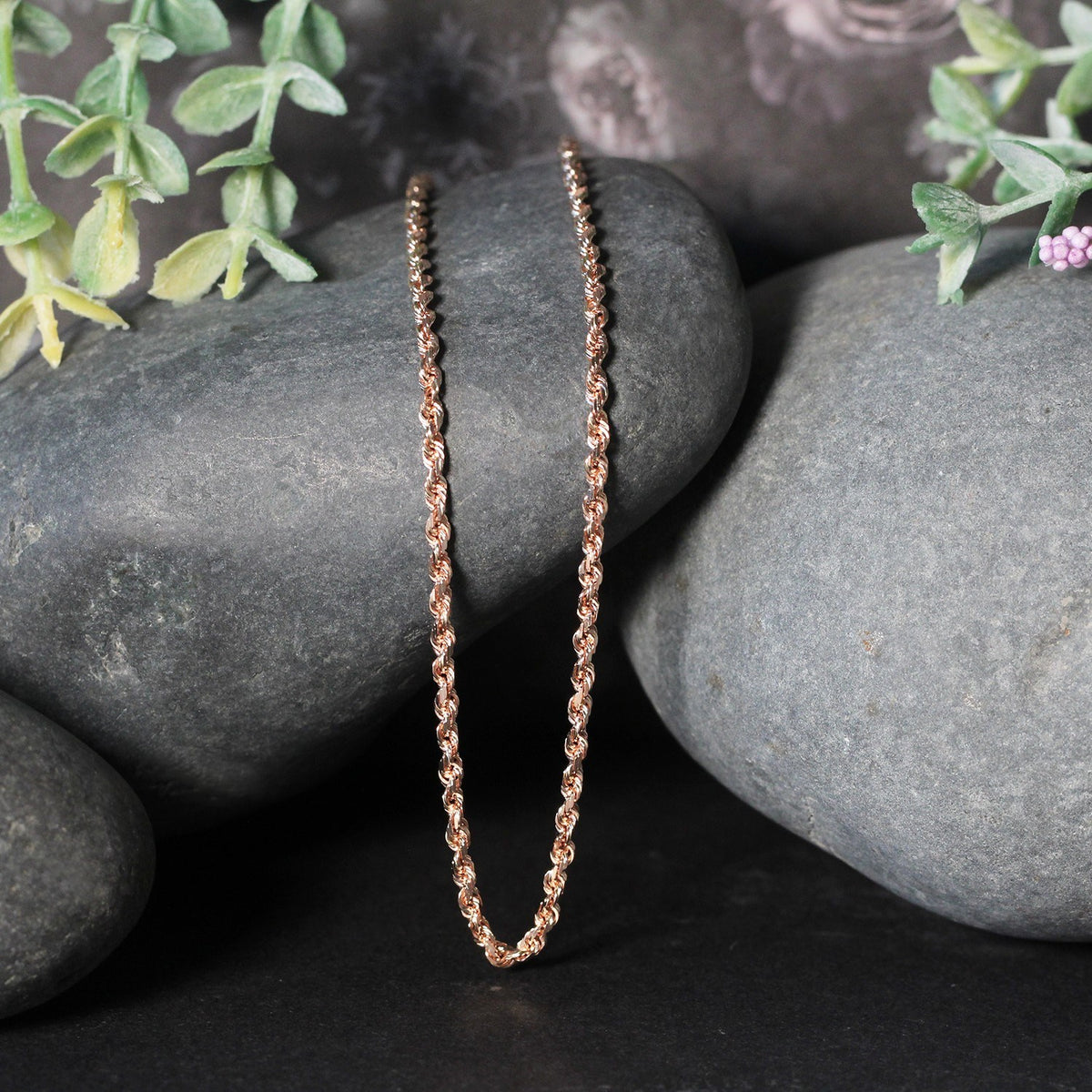 14k Rose Gold Solid Diamond Cut Rope Chain (4.00 mm)