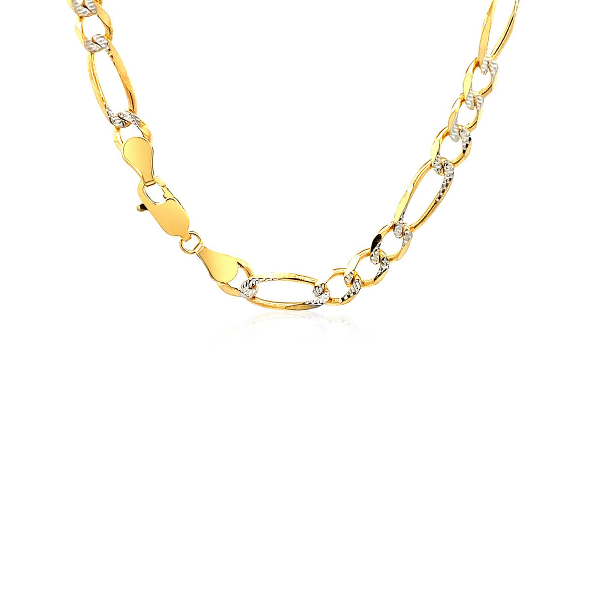 14K Two tone Gold Solid Pave Figaro Chain (5.90 mm)