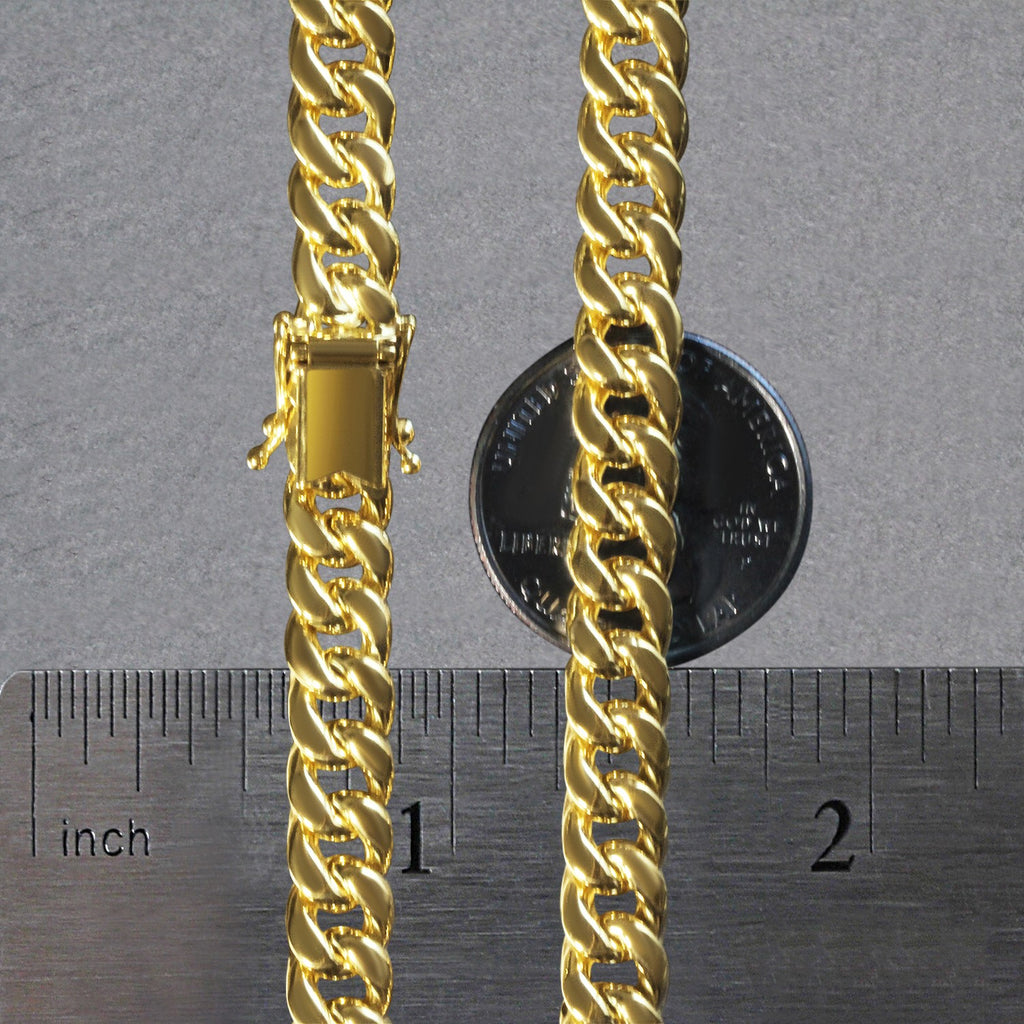 7.25mm 10k Yellow Gold Semi Solid Miami Cuban Chain