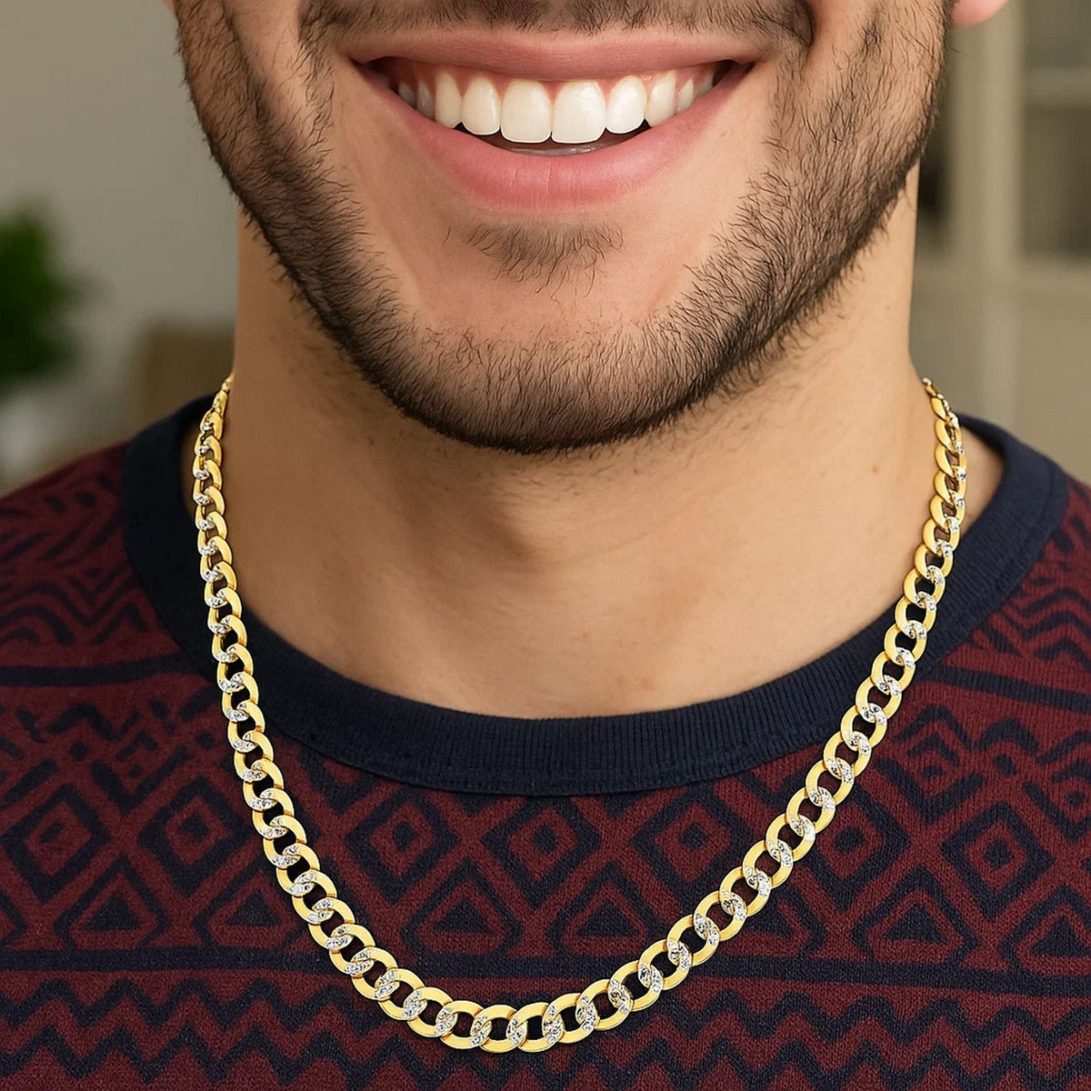 14k Two Tone Gold Pave Curb Chain (7.00 mm)