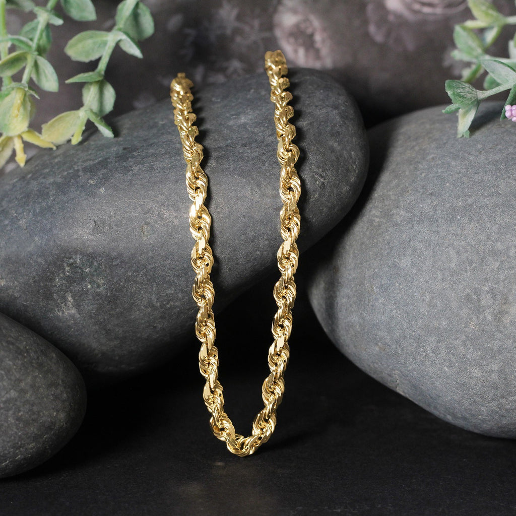 14k Yellow Gold Solid Diamond Cut Rope Chain (7.00 mm)