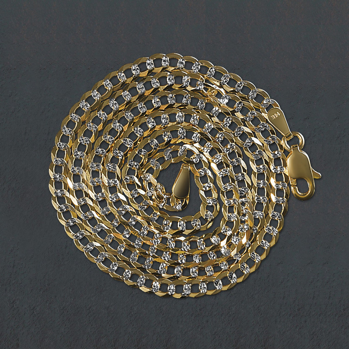 14k Two Tone Gold Pave Curb Chain (3.20 mm)