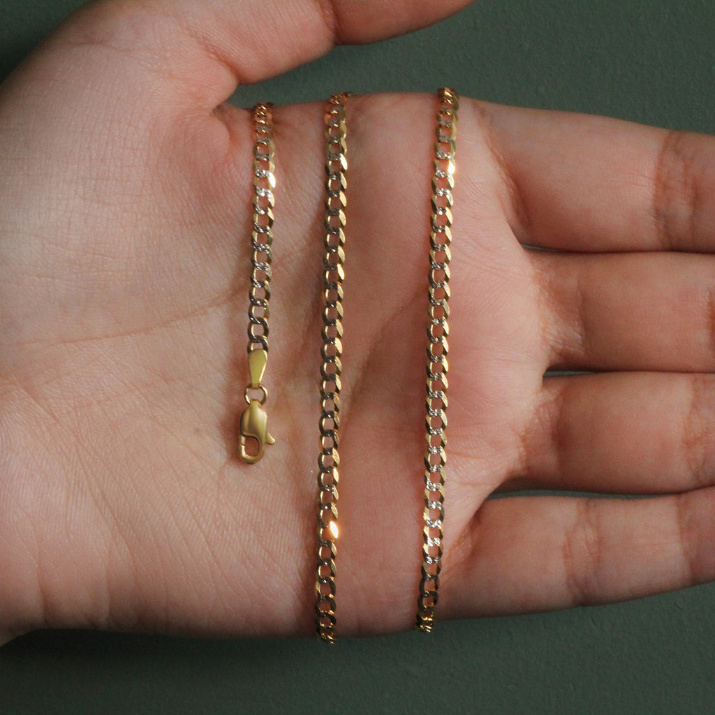 14k Two Tone Gold Pave Curb Chain (3.20 mm)