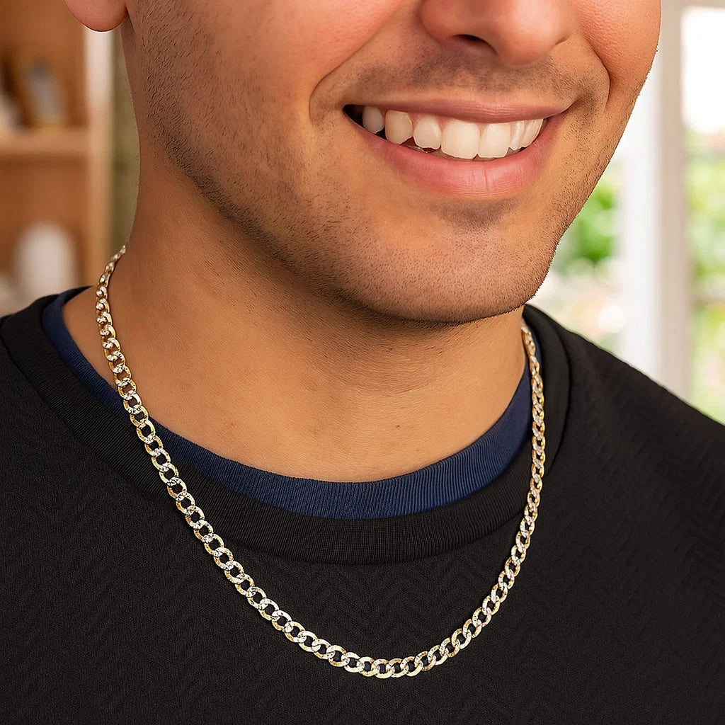 14k Two Tone Gold Pave Curb Chain (4.60 mm)