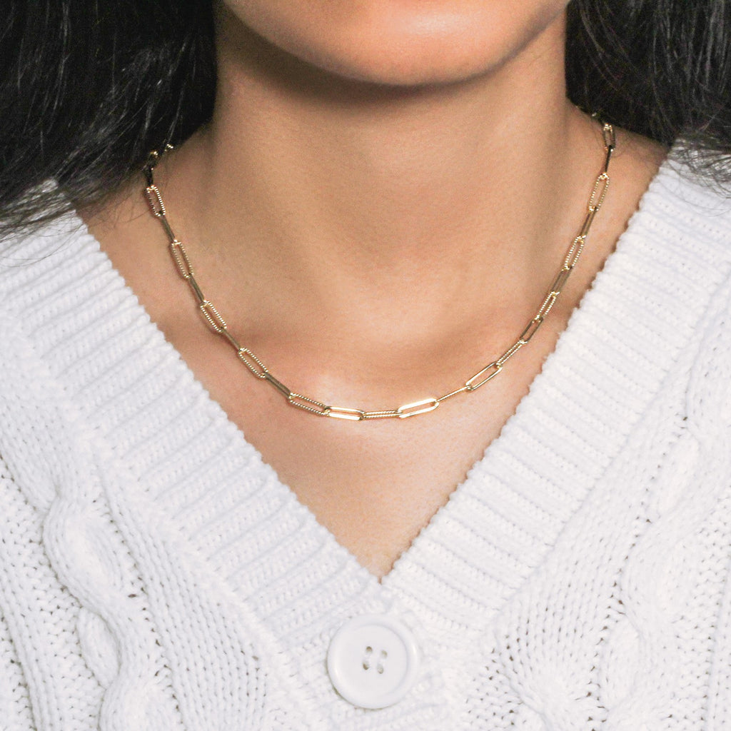 14k Yellow Gold Textured Paperclip Chain (3.5 mm)