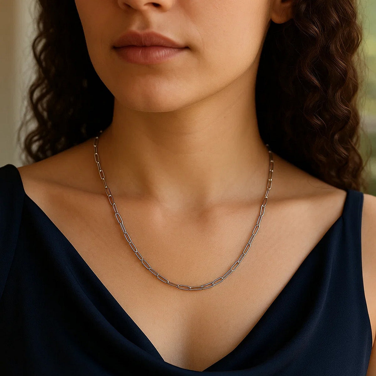 14K White Gold Delicate Paperclip Chain (2.10 mm)
