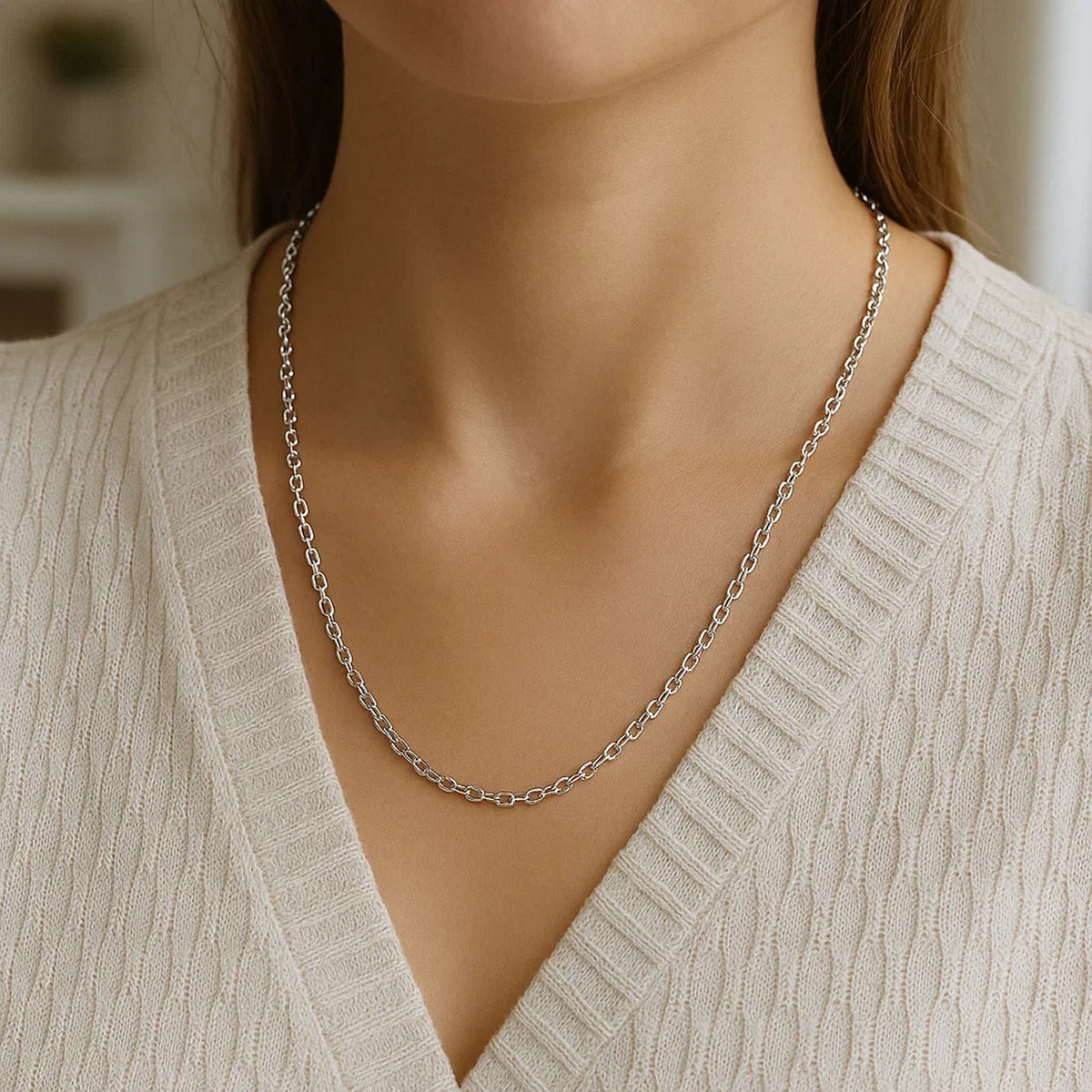 14k White Gold Diamond Cut Cable Link Chain (2.60 mm)