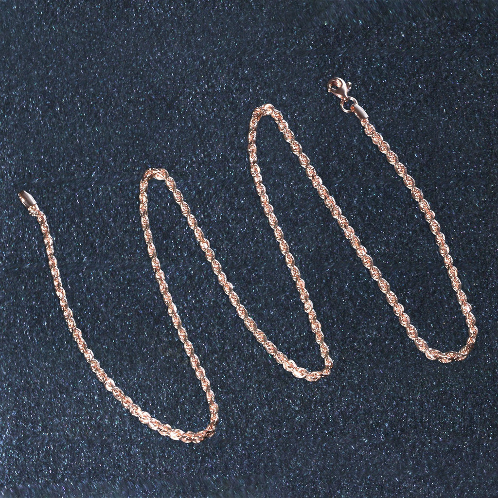 14k Rose Gold Solid Diamond Cut Rope Chain (1.6 mm)