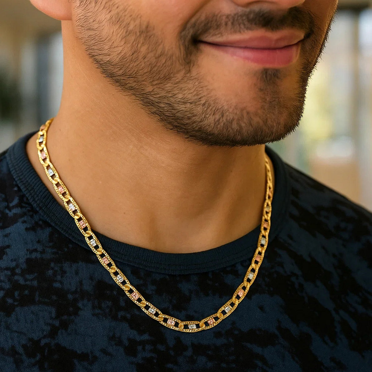 14K Tri Color Gold Pave Valentino Chain (3.50 mm)