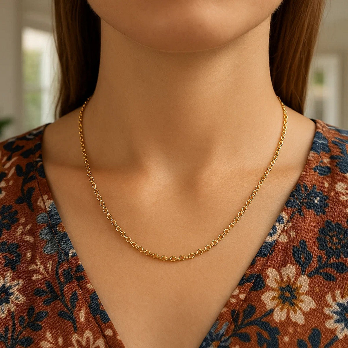 14k Yellow Gold Round Cable Link Chain (2.4 mm)