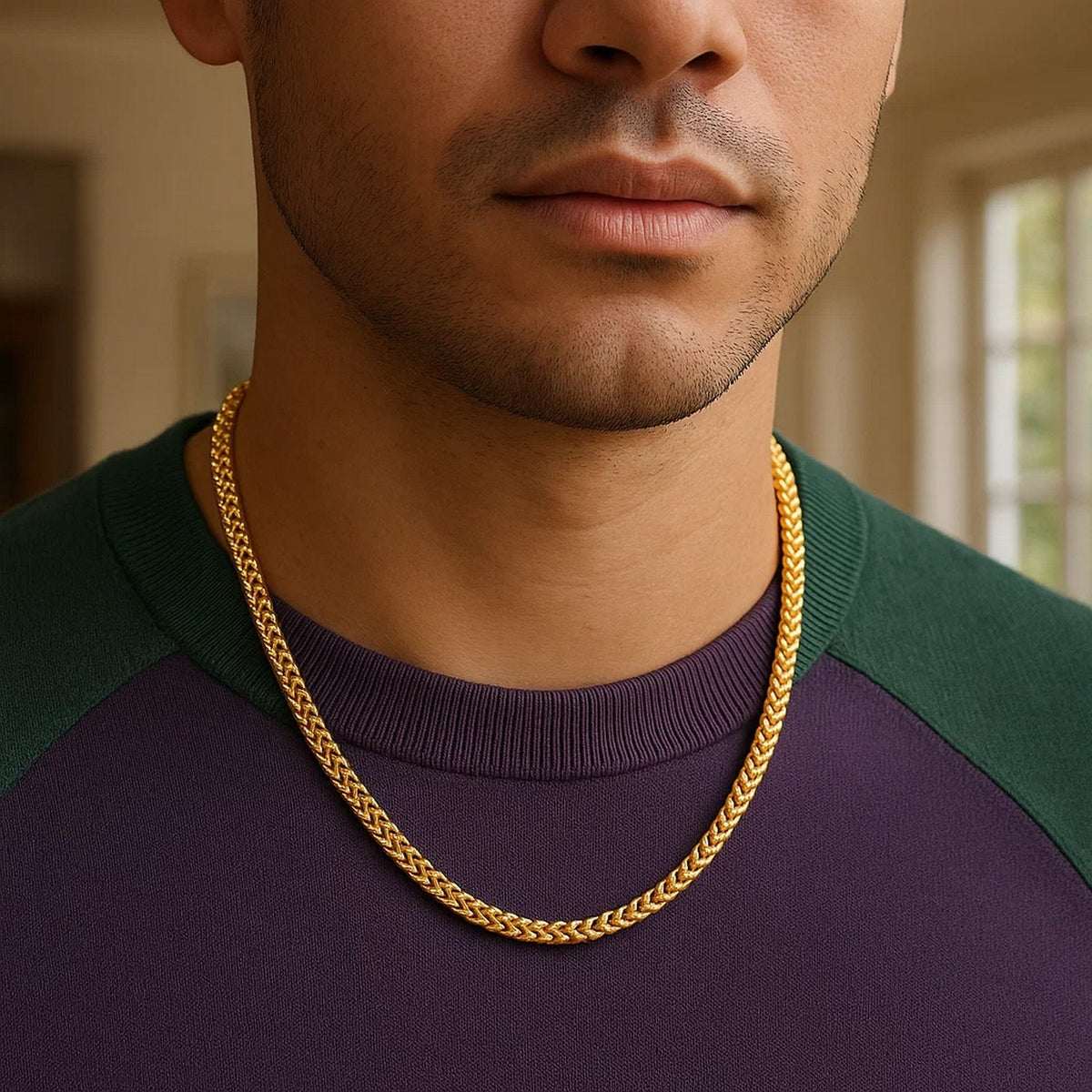 14k Yellow Solid Gold Diamond Cut Round Franco Chain (4.60 mm)