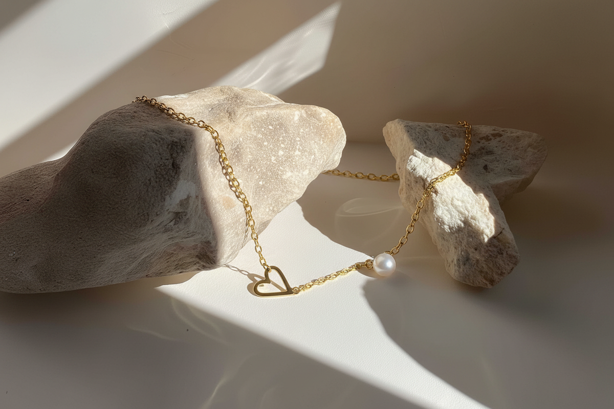Pearl Heart Embrace Necklace - Natural Flat Lay